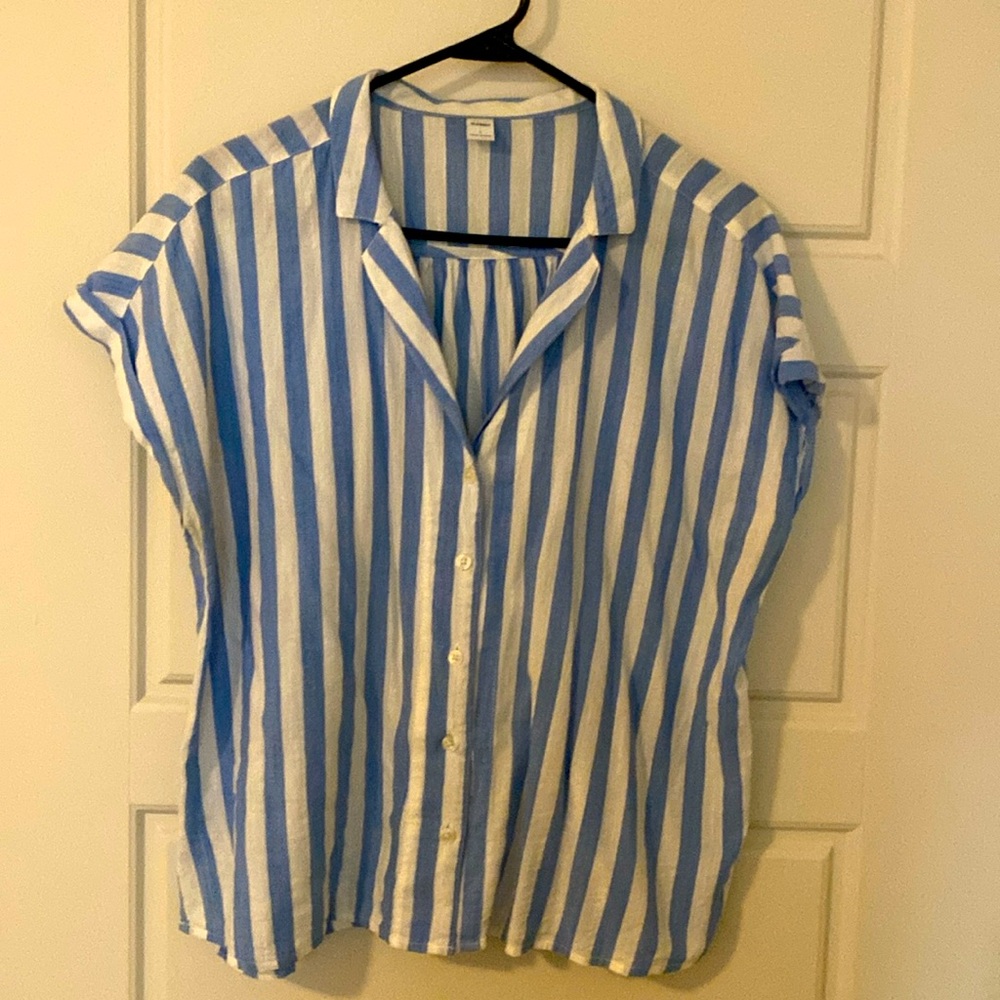 Blue and White Striped Short Sleeved Top